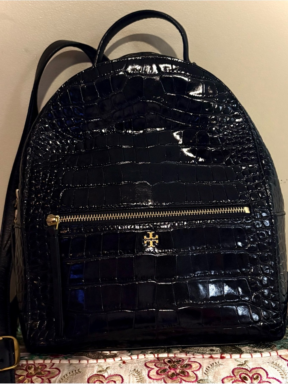 Tory Burch patent leather black medium sized backpack $499 MSRP